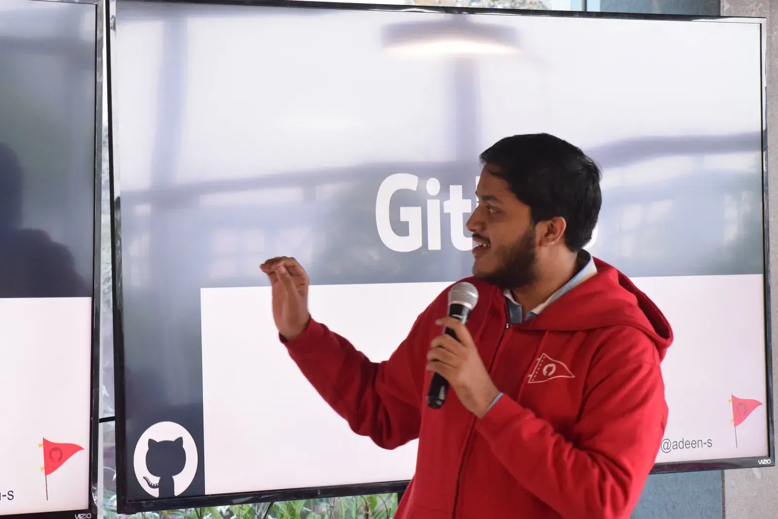 Adeen giving a Git and GitHub talk in 2018